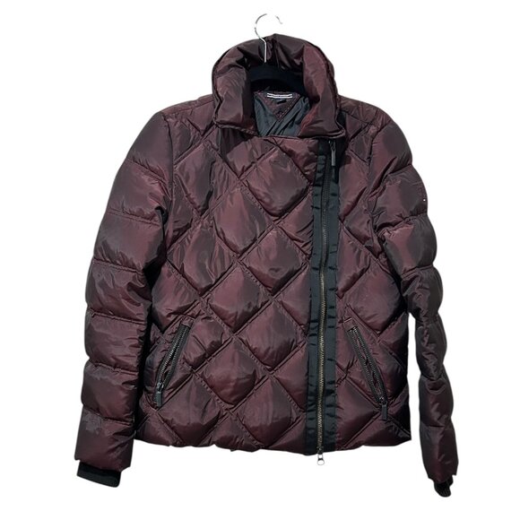 Tommy Hilfiger Deep Purple Iridescent Puffer Jacket • Faux Fur Collar Short M - Picture 1 of 7